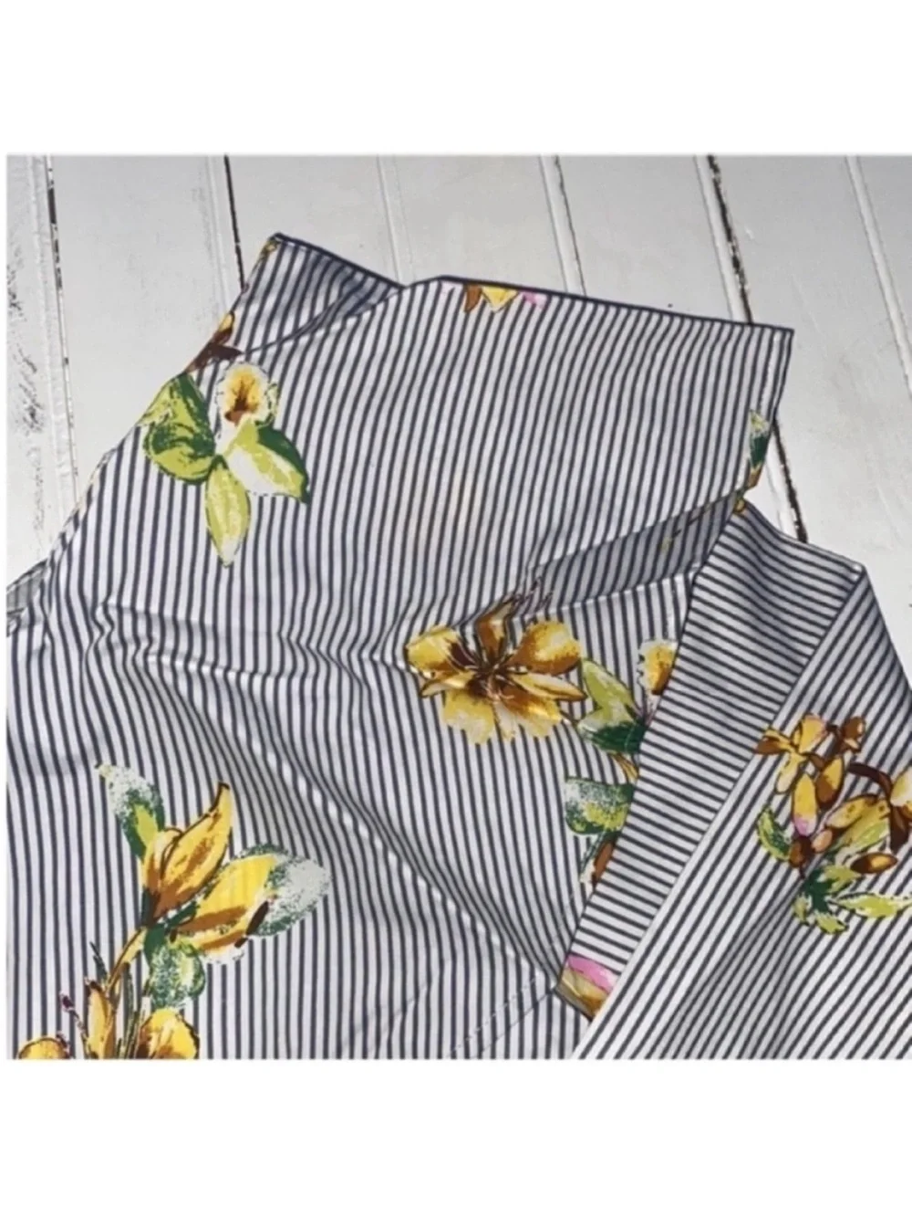 Lumiere Urban Outfitters Top Blue White Stripes Yellow Floral Size S